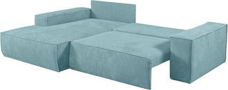 Vente-Unique Sof&aacute; rinconera de pana azul turquesa AMELIA - &Aacute;ngulo izquierdo