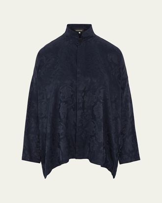 Eskandar Wide A-Line Double Stand Collar Shirt - Mid Plus Length