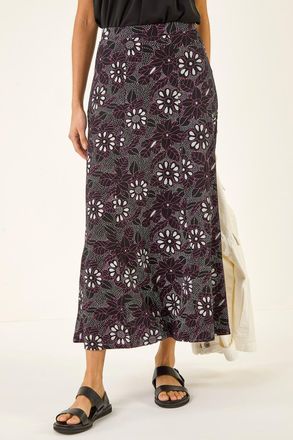 Roman Floral Print Midi Skirt