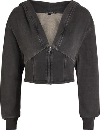 Good American Jeanius Cropped Hooded Cotton Sweatshirt - Black - Xxl (UK18 / Xxl)