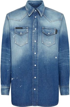Philipp Plein Oversize Denim Shirt - Heren - Spijkeroverhemden - Blauw - 5XL - Denim - Overhemden