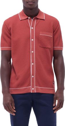 Bugatchi Tipped Short Sleeve Button-Up Sweater in Brick at Nordstrom, Size Xx-Large