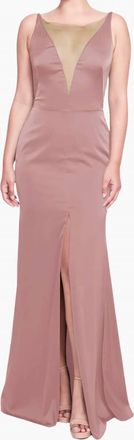 Marchesa Emilia Charmeuse Deep V Gown In Rose