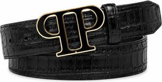 Philipp Plein Leather Belt Pp Cocco Men in Black/lightgold at Nordstrom, Size 110