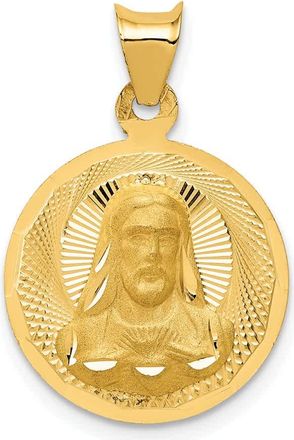 Diamond2Deal 14k Yellow Gold Diamond-cut Solid Sagrado Corazon de Jesus Round Pendant