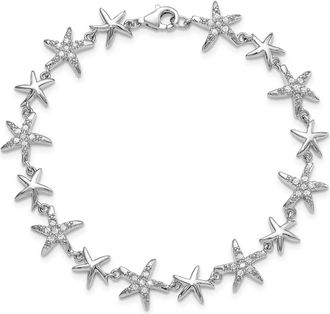Diamond2Deal Sterling Silver Rhodium-plated CZ Starfish Bracelet