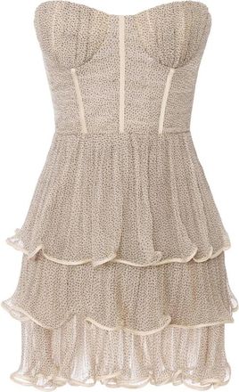 Elisabetta Franchi Crepon Mini Jurk met Micro-polka Dot Print - Dames - Feestkleedjes - Beige - M - Satijn - Kleedjes