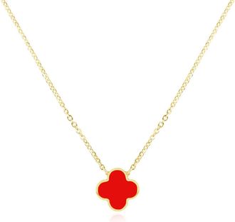 The Lovery Small Coral Single Clover Necklace