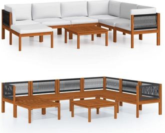 vidaXL Conjunto De Jard&iacute;n De 8 Piezas Con Cojines, Madera Color Crema, Acacia Y Cuerda Vidaxl