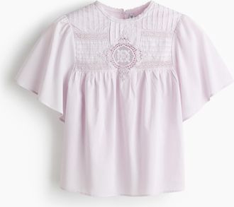 H&M Baumwollbluse mit Broderie Anglaise - Helllila