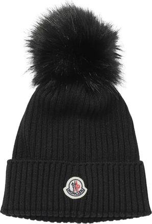 Moncler Wollen Beanie met Logo - unisex - Hoeden - Zwart - S - Wol - Accessoires