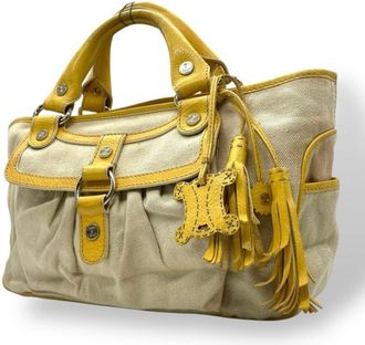 Celine Beige Yellow Canvas Leather Handbag Tote Bag (Pre-Owned)