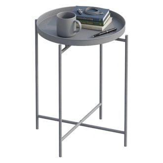 Dmora Mesa De Centro Gombito, Forma Redonda, Tablero Met&aacute;lico, Color Gris, 46x46x56h Cm Gris Claro