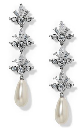 Nadri Imitation Pearl Triple Drop Earrings in Rhodium at Nordstrom