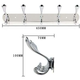 OEM Perchero De Ba&ntilde;o, De Pared Con 5 Ganchos - Acero Inoxidable - Plata - 45 X 7 X 10 Cm - Crezuo