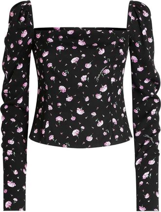 Dolce & Gabbana Black Square Neck Floral Print Top