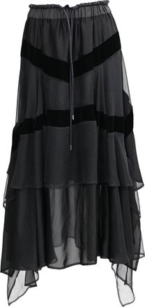 sacai Drawstring Ruffled Midi Skirt in Black Polyester