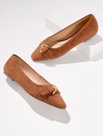 Talbots Whitley Buckle Suede Ballet Flats - Jasper - 10 1/2 M Talbots