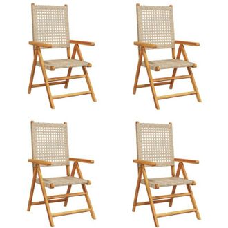 vidaXL Vidaxl - Sillas De Jard&iacute;n Reclinables 4 Uds Rat&aacute;n Pe Madera Maciza Beige
