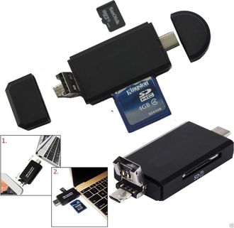 Trade Shop Trade Shop - Adaptador Micro Usb Otg Tipo C Usb 2.0 Lector De Tarjetas Sd Micro Sd Pc Tel&eacute;fono Inteligente