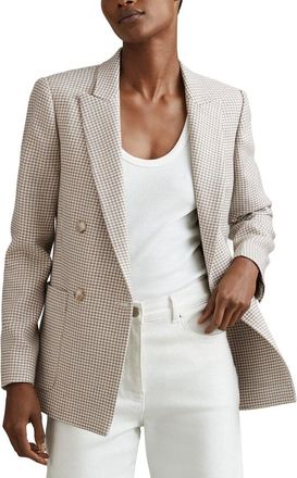 Reiss Ella Double-Breasted Textured Check Wool-Blend Blazer