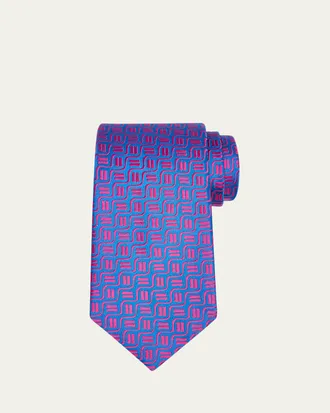 Charvet Mens Wavy Geometric Jacquard Silk Tie