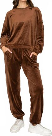 Knit Riot Velour Track Jogger Pants In Chocolate