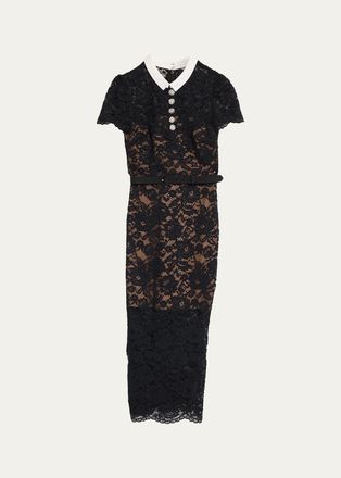 Self Portrait Lace Contrast Collar Midi Dress