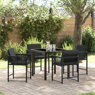 Berkfield Home 5 Piece Garden Dining Set with Cushions Black Poly Rattan