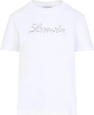 Lanvin T-shirt met geborduurd logo - Dames - T-shirts - Wit - XS - Katoen - Tops
