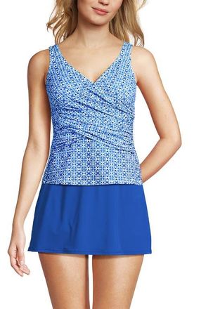 Lands End Slender Suit Tummy Control Wrap Tankini Swimsuit Top in White Mosaic Mini Tile at Nordstrom, Size 8