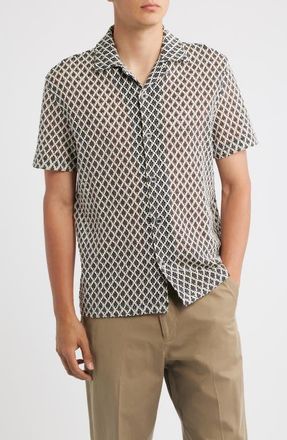 Reiss Sterling Crochet Camp Shirt in Navy/white at Nordstrom, Size Xx-Large