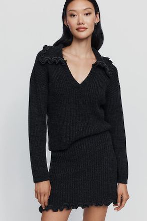 Maeve Cotton Wool Ribbed & Ruffled Knit Mini Skirt