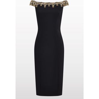Jenny Packham Valorie Beaded Off-Shoulder Midi Dress in Liquorice at Nordstrom, Size 12 Uk