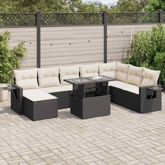 vidaXL Set De Sof&aacute;s De Jard&iacute;n Con Cojines 9 Pzas Rat&aacute;n Sint&eacute;tico Negro Vidaxl