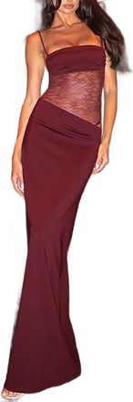 Generic Women Y2K Strappy Evening Maxi Wrap Dress - Lace Detail Long Cami Dresses with Side Cut Outs