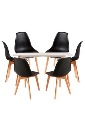 Regalos Miguel Regalos Miguel - Conjuntos De Mesa Y Sillas - Conjunto Mesa Tower Rectangular 120 X 80 Cm Blanca Y Pack 6 Sillas Kelen - Negro