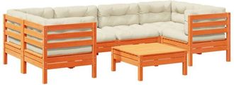 vidaXL Set De Sof&aacute;s Jard&iacute;n 7 Pzas Con Cojines Madera Pino Marr&oacute;n Cera Vidaxl