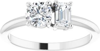 Pompeii3 1Ct Two Stone Moissanite Emerald Round Engagement Ring White Yellow or Rose Gold