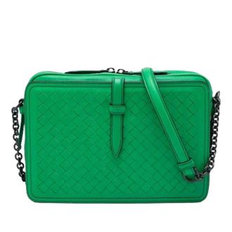 Bottega Veneta Pre-owned Woven Shoulder Bag - Dames - Pre-owned - Groen - Maat: ONE Size Leer