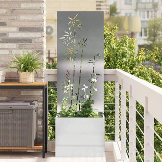 vidaXL Macetero De Jard&iacute;n Con Panel Decorativo Plata 50 X 140 Cm Vidaxl