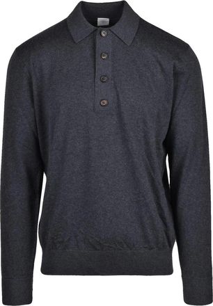 Eleventy Grey Cotton-Blend Knit Polo Shirt