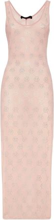 Philipp Plein Lange Jurk Monogram Strass - Dames - Maxi kleedjes - Roze - S - Katoen - Kleedjes