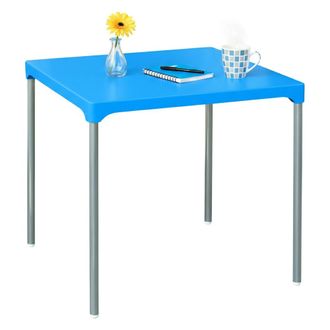 Dmora Mesa De Exterior Brownstown, 4 Plazas, Mesa Fija Cuadrada Hecha En Italia, Largo M&aacute;ximo 75 Cm, 75x75x72h Cm Azul