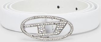 Diesel 1.9cm slim leather belt with crystal buckle - Belts - Woman - White
