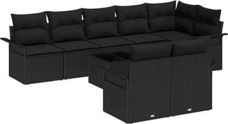 vidaXL Garden Sofa Set with Storage 9 pcs Black Poly Rattan vidaXL