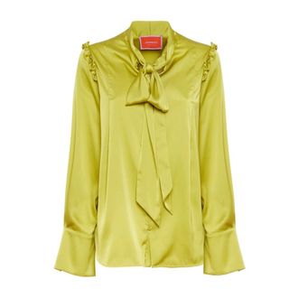 La DoubleJ Overhemden, Dames, Groen, XS, Satijn, Opulente Stretch Satijnen Ascot Blouse