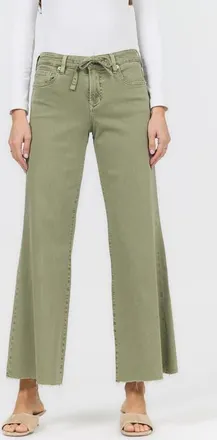 Dear John Denim Micah Tie Waist Wide Raw Hem Jeans in Vetiver at Nordstrom, Size 27