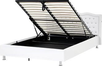 Beliani Cama Con Almacenaje De Piel Sint&eacute;tica Blanco Plateado 160 X 200 Cm Botones Metz