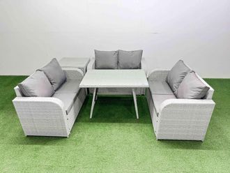 Fimous 6-seater Patio Rectangular Table Love Sofa Set with Side Table in Light Grey